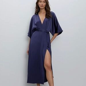 Aritzia Babaton Stanley Faux Wrap Silky Satin Long Dress Indigo Size 4